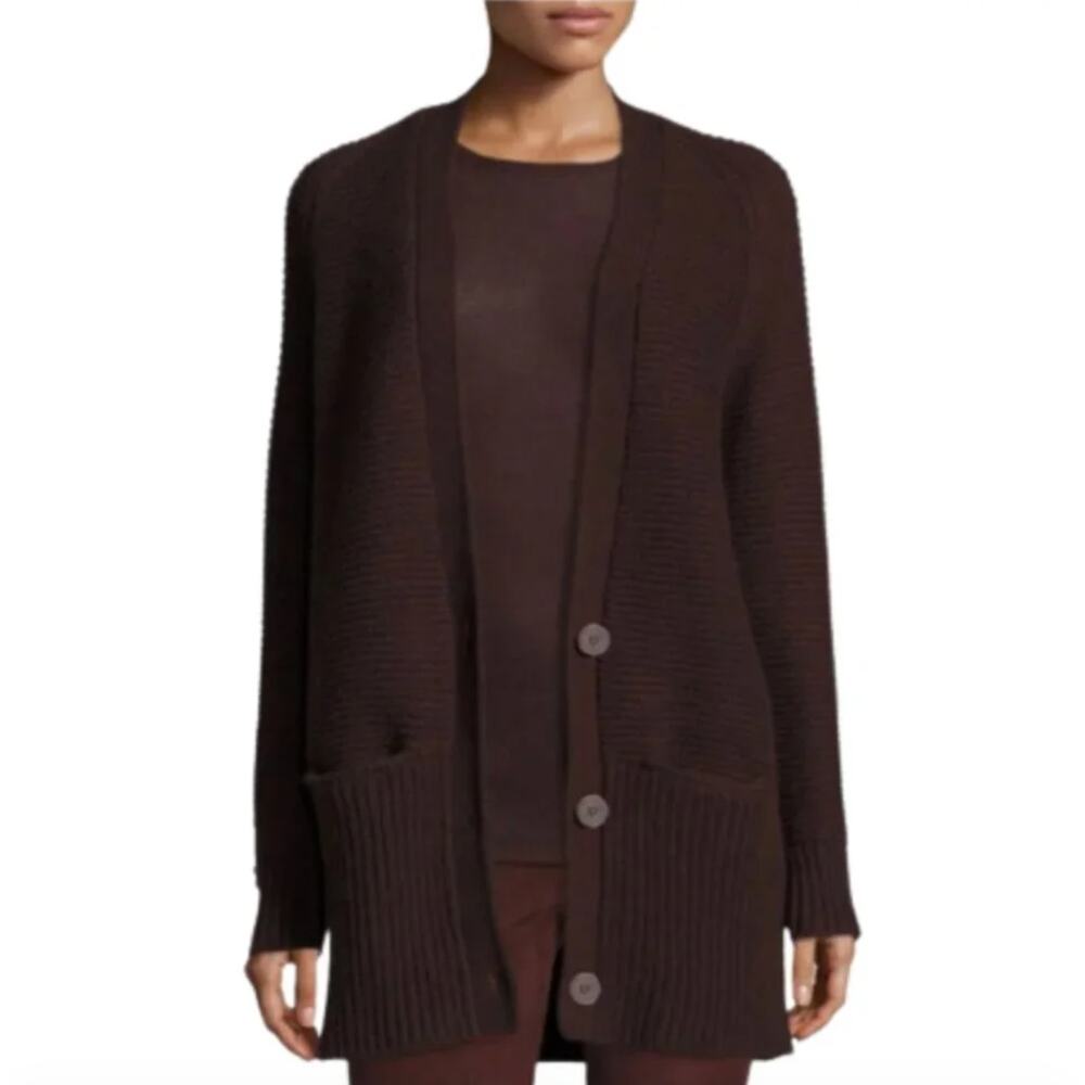 Vince Chunky Oversized Cardigan Sweater Wool Cashmere Brown Womens Small Pockets
